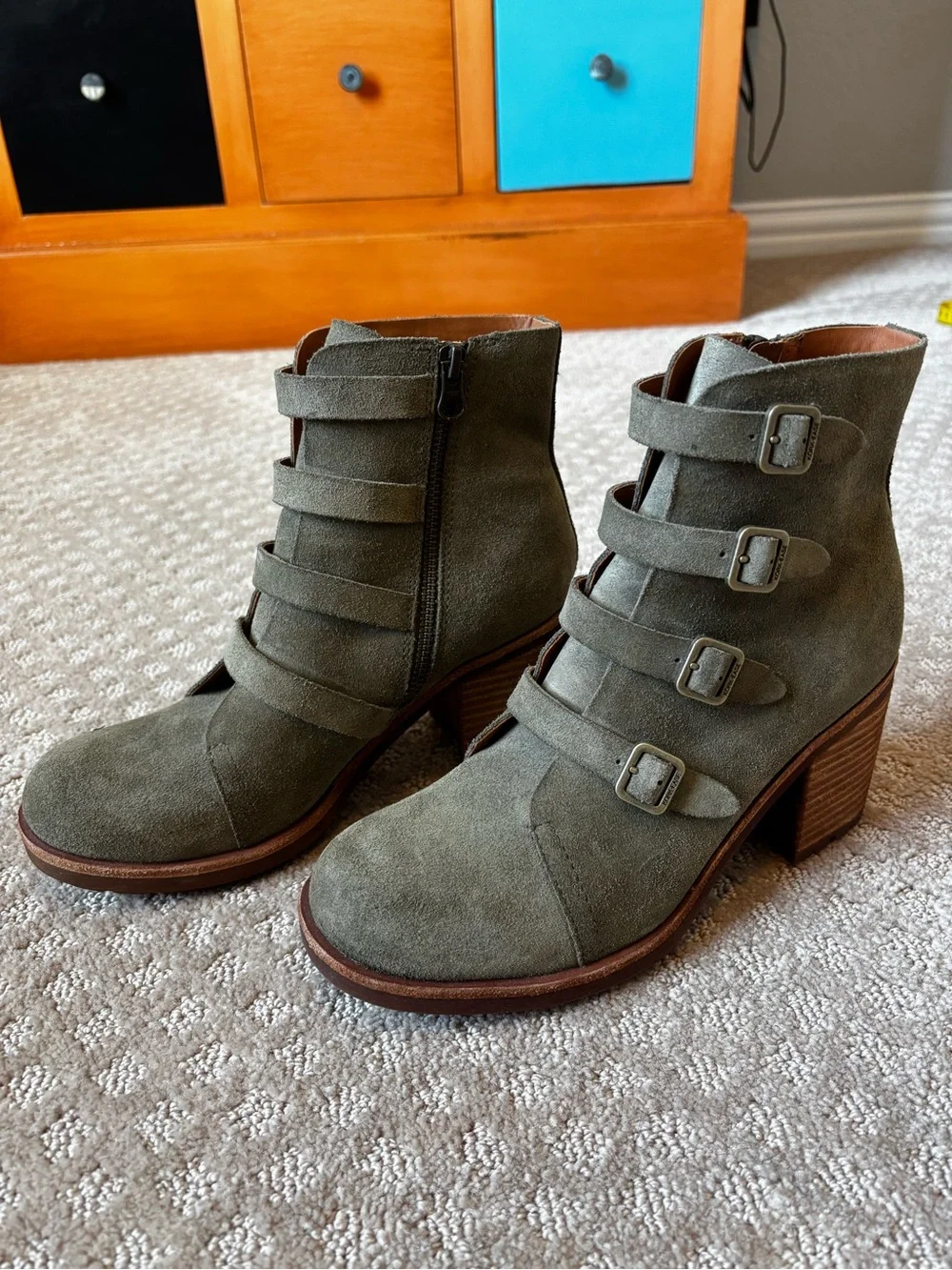 Kork-Ease Dee Hiker Grey-Green Suede Heeled Bootie